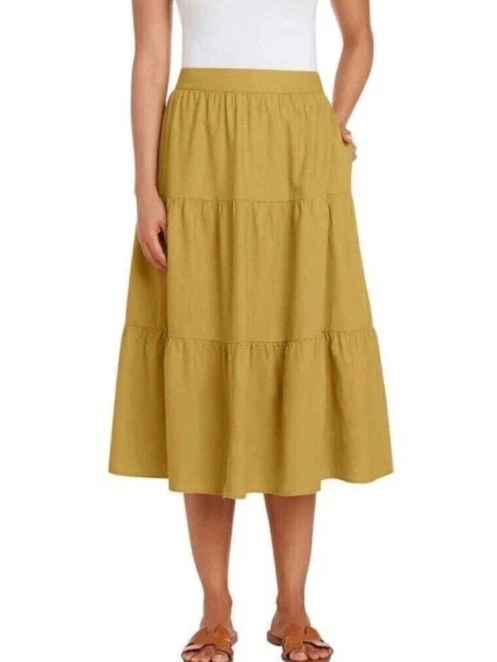 Matty M Mustard Midi Tiered Skirt